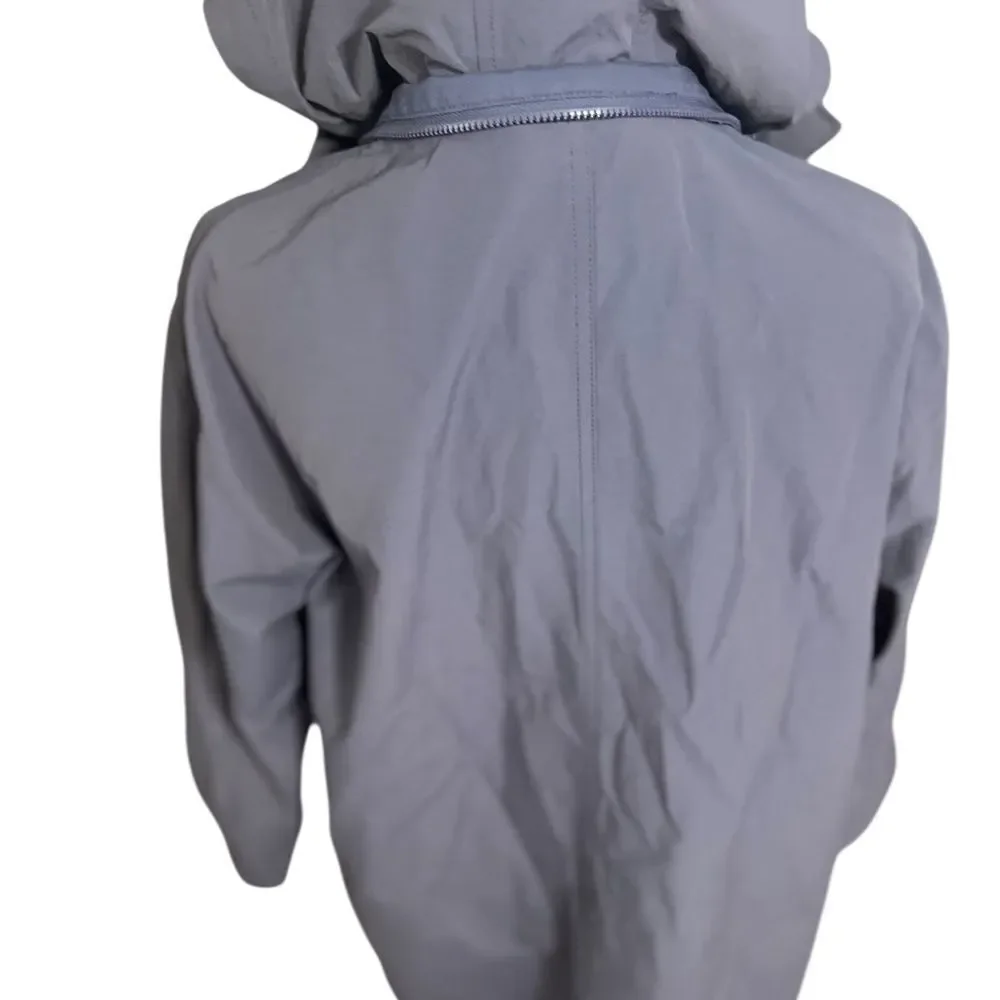 Eileen Fisher Stand Collar Hidden Hood Organic Cotton Blend Coat In Twilight Xs - Picture 6 of 14